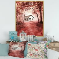 Червена Есенна гора и къща в дива рамка живопис платно Арт печат