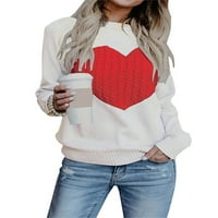 Xsylife дамски пуловери плетка плетка с дълъг ръкав кабел сърдечен пластир джъмперни върхове