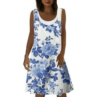 Yubatuo Дамски летни ежедневни бохо флорални отпечатани разхлабени слънчеви рокля без ръкави за омагьосване за жени за жени синьо