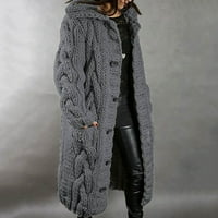 Жени плетени качулки пуловер Кардиган Бутон надолу отпред зима плюс яке за дрехи