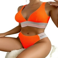 Женски ежедневни ивици V Neck Orange Bikini комплекти m