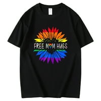 Тениска за жени безплатна мама прегръща гей гордостта LGBTQ DAISY RAINBOW Flower Небрежно върхове с къс ръкав черен среден