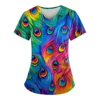 Кратко ръкав работно облекло Блуза Графични отпечатъци Модни V-образни върхове за жени многоцветни m