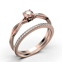 Infinity Loop 1. Карат кръг от режещ годежен пръстен на морганит, усукана сватбена лента в сребро със стерлинги с 18K розово злато