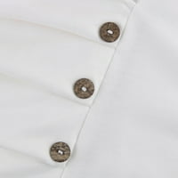 Женски блузи модни ежедневни дълги ръкави с твърд цвят плътни плътнирани бутон за v-образно деколте