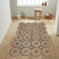 Ръчно изработени гребени юта памучен килим Геометричен бежов и синя дневна зона Мат трапезария и спални килими крака
