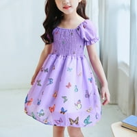 Бебе момиче рокля момичета лятна рокля с къс ръкав Ruffle Butterfly Toddler Kids Baby Girls Fashion сладка сладка рокля за печат