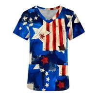 Женски разтягащи се храсти върхове v шия американски флаг звезди ивици печат патриотична риза дишащи удобни сестрински ексфолианти