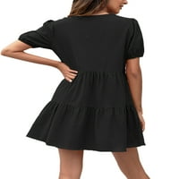 Sanviglor жени тениска рокля суинг тениска тениска кратки мини рокли обикновени кафтан черен xl