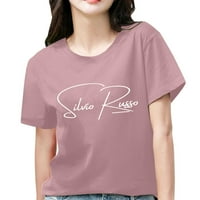 nsendm женска обикновена тениска дамски лятна топ печат ежедневна тениска писма мода мода жени тениска с дълъг ръкав риза розово xx-големи