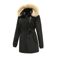 Ikevan дамски топли дълги палто качулки яке яко тънки зимни парки изходни палта черно 8