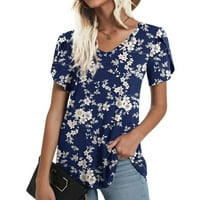 Hynesh Womens Summer Tops Loose Fit Дами Дамски къс ръкав щампа с тениска с тениска с тениска за небрежни тийнейджъри върхове