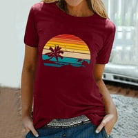 Дамски ежедневни тениски реколта Rainbow Beach Graphic Printed Summer Short Leade Blouse O-Neck Top Tee