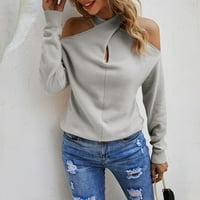 Daznico пуловери за жени жени солидни цветни пуловери ежедневни върхове на рамото кръстосани v шия дълъг ръкав реколта пуловер