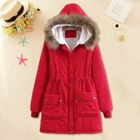 Палто за жени жени зима дълъг ръкав с качулка на открито вятър топло тънко яке палто женски якета палта червено + m
