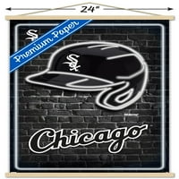 Чикаго бяло SO - Стенски плакат за неонова шлем с магнитна рамка, 22.375 34