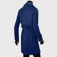 Мъжки ризи Pgeraug Топла двойна- Средна дължина Вятърно вълнено палто яке поло ризи за мъже сини 2xl