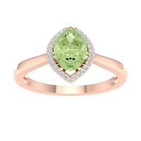 Императорски скъпоценен камък 10к Розово злато Маркиза шлифован зелен аметист КТ ТВ диамантен ореол Дамски пръстен