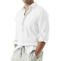 Yolai Men's Men's дълъг ръкав твърд цвят на ревера жилетка разхлабена ежедневна риза
