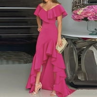 Женски рокли с къс ръкав Макси Асиметричен ежедневен лятен отпечатана рокля с v-образно деколте розово m