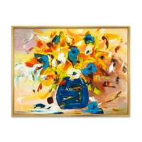 Дизайнарт 'жив букет цветя в синьо и жълто' традиционна рамка платно стена арт принт