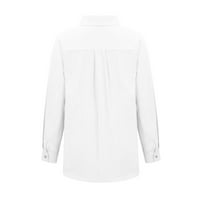 Dyegold с дълъг ръкав бутон надолу ризи за жени ежедневни разхлабени V вратни якия твърди тениски работни блузи върхове с джобове