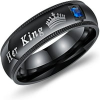Комплект от неговите и нейните съвпадащи обещаващи пръстени за двойки черна неръждаема стомана Неговата кралица и нейната кралска сватба годеж