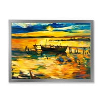 Лодка в езерото по време на вечерна светлина картина платно Арт Принт