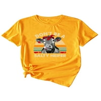 Колиша Дами тениска с къс ръкав тениска екипаж на врата летни върхове дишащо плажно писмо отпечатано пуловер жълто 3xl