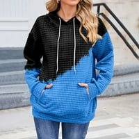 Апепал женски небрежен кръгъл цвят на шията, съвпадащ отпечатан суичър с дълъг ръкав, свободен пуловер с качулка отгоре синьо xl