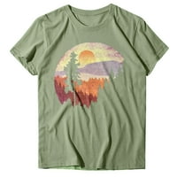 Тениски за жени ежедневни винтидж слънчеви флорални печат къмпинг флорален печат твърд цветен екипаж на шията с късо ръкав тениска