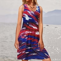 Жени САЩ американски танкови рокли за танк летни ежедневни империи талия Макси рокля сладък плаж Sundress S, M, L, XL, XXL
