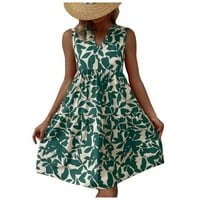 Рокли за жени плюс размер женски клирънс слънчева рокля флорална v-образно деколте без ръкави с дължина на коляното ежедневни мини рокли зелени m