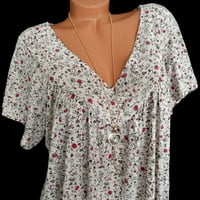 Женски тениски жени плюс размер с къси ръкави с v-образно деколте за печат блуза пуловер върхове риза дамски тениски бели + xxl