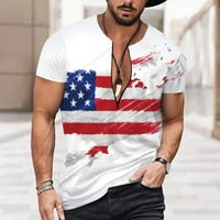 Мъжки тениски на тениските за независимост Топс лято знаме цифрово 3D печат с цип тениска с къс ръкав риза