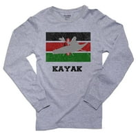 Кенийски олимпийски - каяк - флаг - Силует мъжки сива тениска с дълъг ръкав