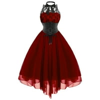 Uorcsa елегантна реколта дантела без ръкави за моден екипаж жени жени рокли червено