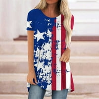 Дамска американска флаг тениска графичен печат 4 юли денят на независимостта Графични тийнейджъри върхове Сини размер s