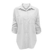 Жени блуза деним риза свободен двоен джоб с дълъг ръкав универсален ежедневен палто риза женски проста елегантна работа ежедневно