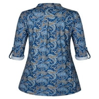 Чама ръкави в врата туника блузи за жени Пейсли отпечатани Фолви блуза риза