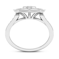 Империал 3 4кт ТДВ диамант 14к Бяло Злато осмоъгълна рамка ореол годежен пръстен