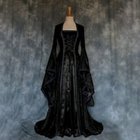 Yinguo женска рокля ретро стил солиден цветен тромпет ръкав дълга принцеса рокля черно xxxxl