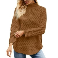 Небрежен пуловер за свободни годни за жени Crewneck плетен пуловер с дълъг ръкав