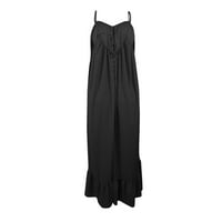 Женски летни рокли за жени ежедневни къси ръкави със средна дължина кръгло деколте слънце солидна рокля с джоб черен 4xl