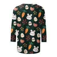 Риза за великденски ден за жени ежедневни екипажи на шия ръкав отпечатани пуловер върхове сладки зайчета графични суичъри