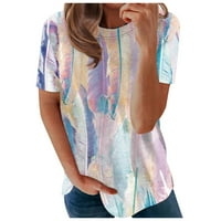 Дамски върхове къси ръкав небрежна блуза графични щампи жени модни екипажи ризи за врата лилаво 3xl