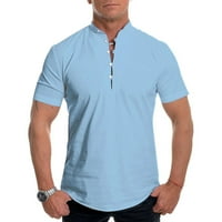 Ханас модна мъжка върхове мъже домашни райета модел ежедневна модна ревера с късо ръкав риза светло синя l