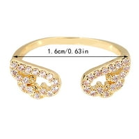 Keusn Моден меден пръстен с диамантен пръстен на сватбен пръстен на крилото за женски w