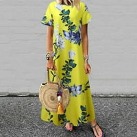 Женски ежедневни летни флорални отпечатани рокля с кръгла шия с къс ръкав с джобове
