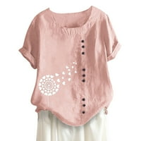 Дамски върхове дамски ежедневен флорален принт с къс ръкав плюс размер тениска топ блуза розово